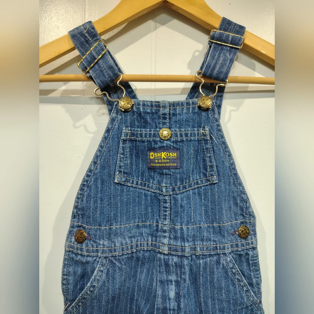 Vintage OshKosh BGosh Railroad Stripe Denim Overalls Vestbak Made in USA Toddler
